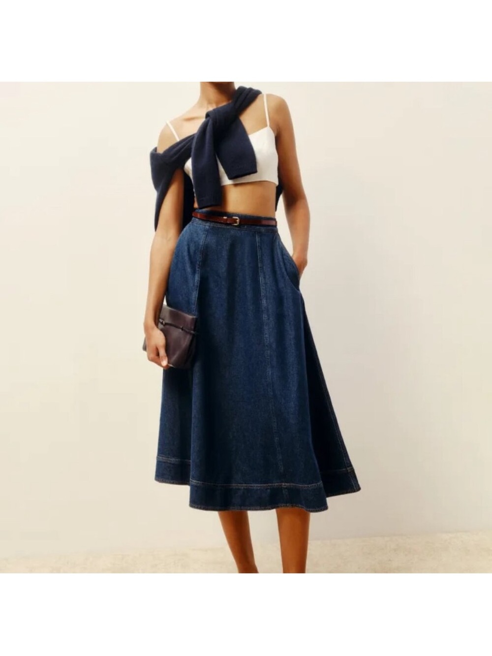S26 Reformation Delilah Denim Midi Skirt Roosevelt Wash
